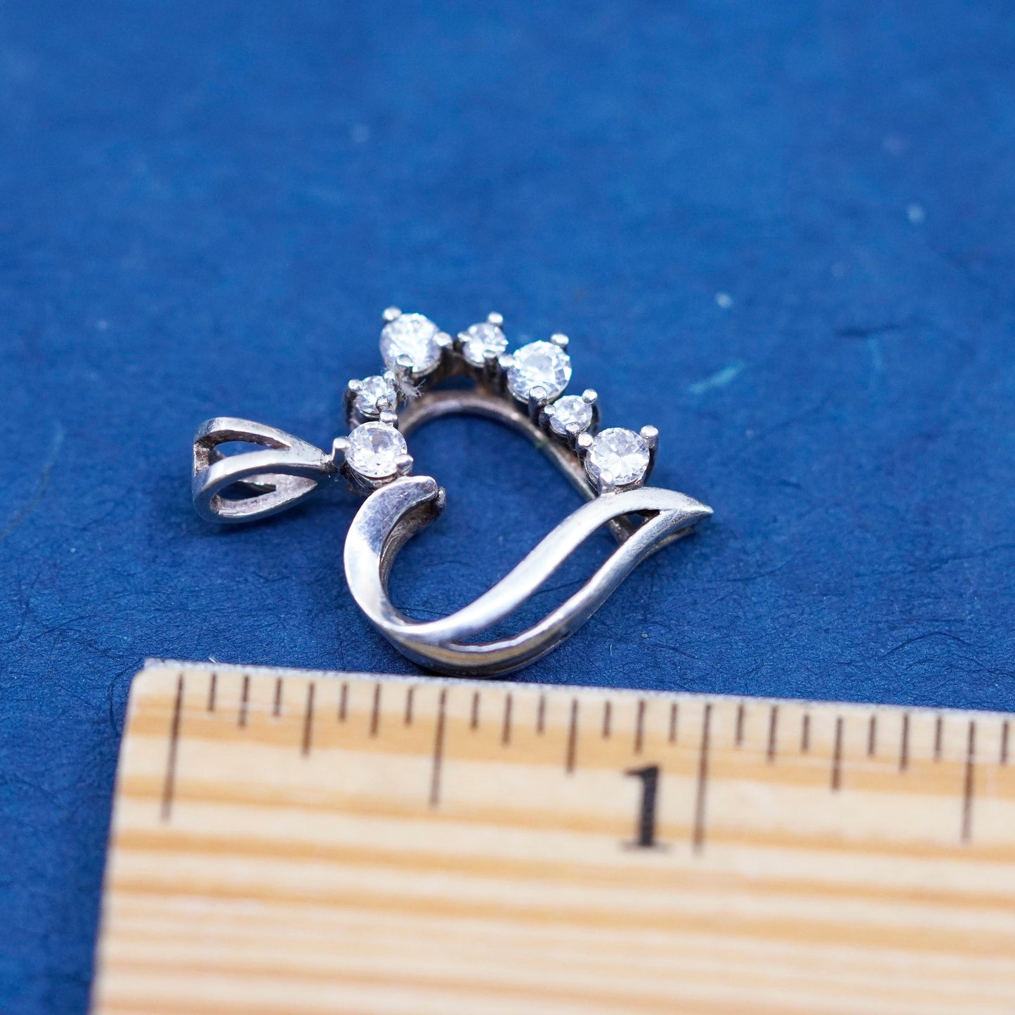 Vintage Sterling silver handmade pendant 925 heart with Cz