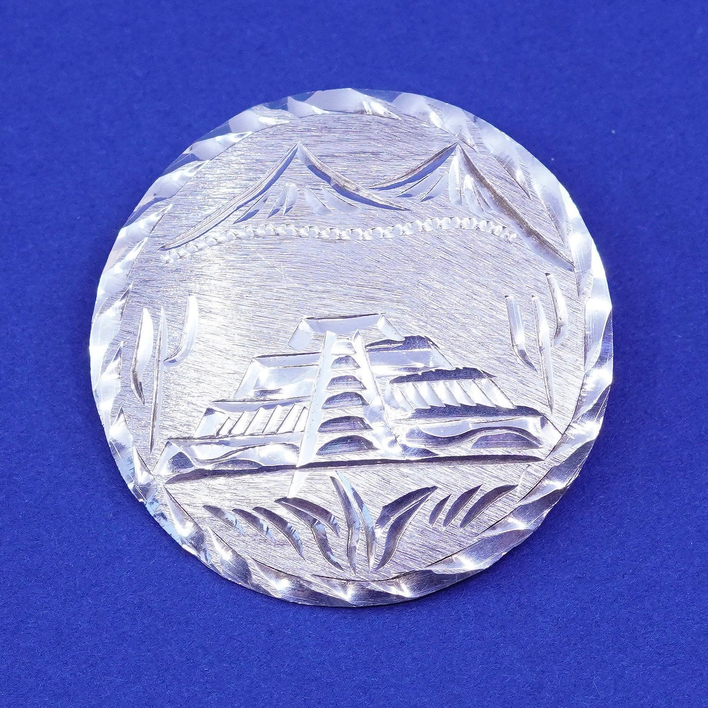 Vintage Sterling silver handmade brooch pin, 925 Mayan temple pendant
