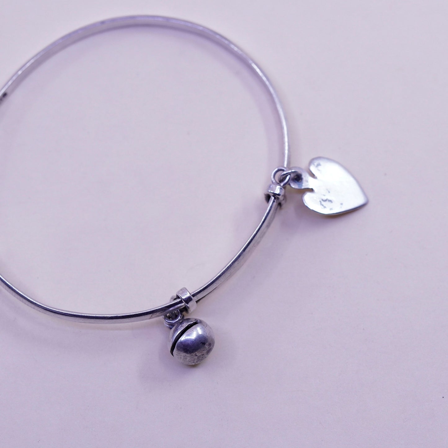 Size adjustable Sterling silver baby bracelet 925 bangle chime bell heart charm
