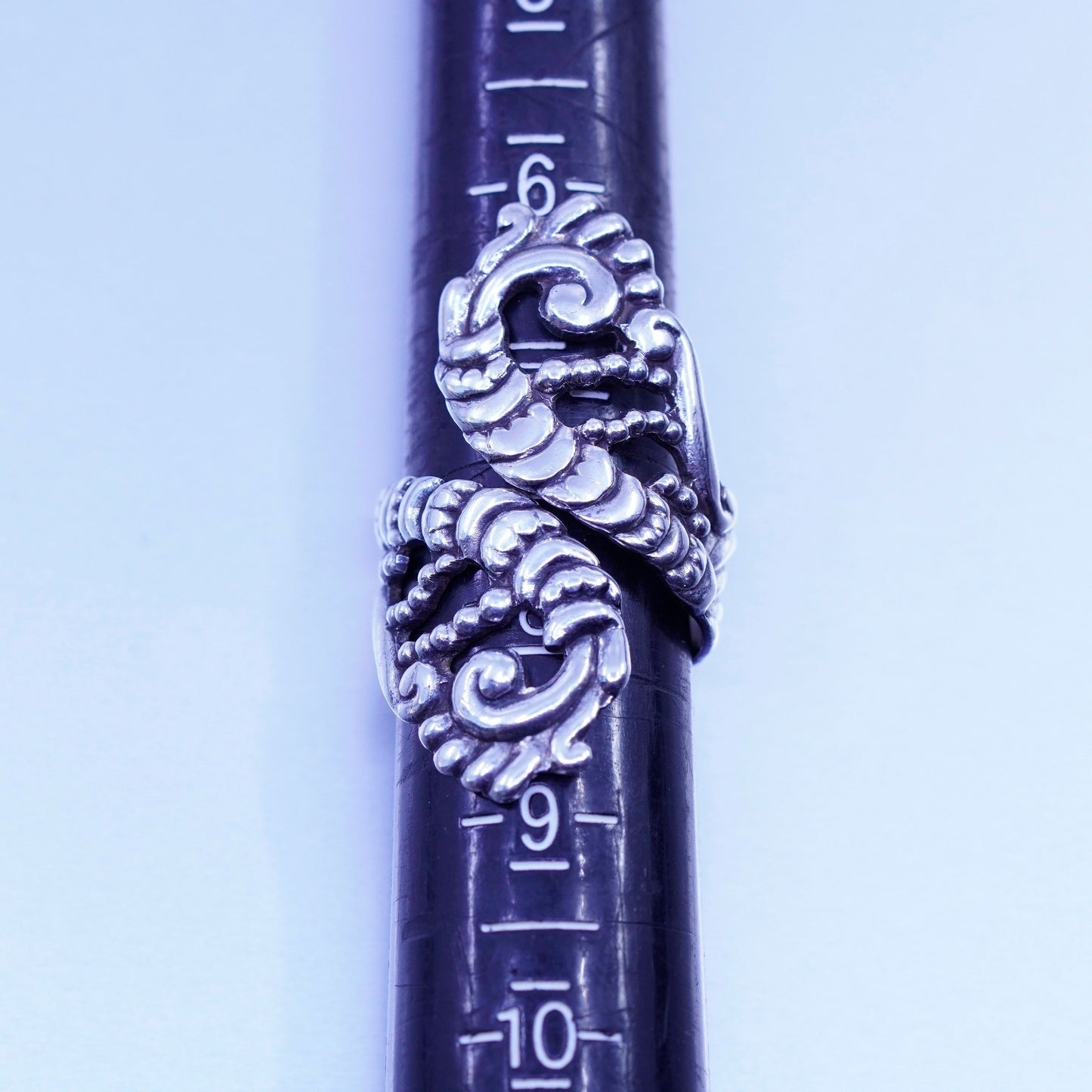 Size adjustable, vtg taxco Sterling 925 silver ring, wrap filigree swirly band