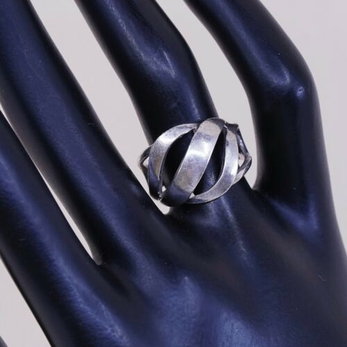 Sz 6.75, Vtg Sterling Silver Handmade Ring 925 Band Entwined Wavy, Stamped 925
