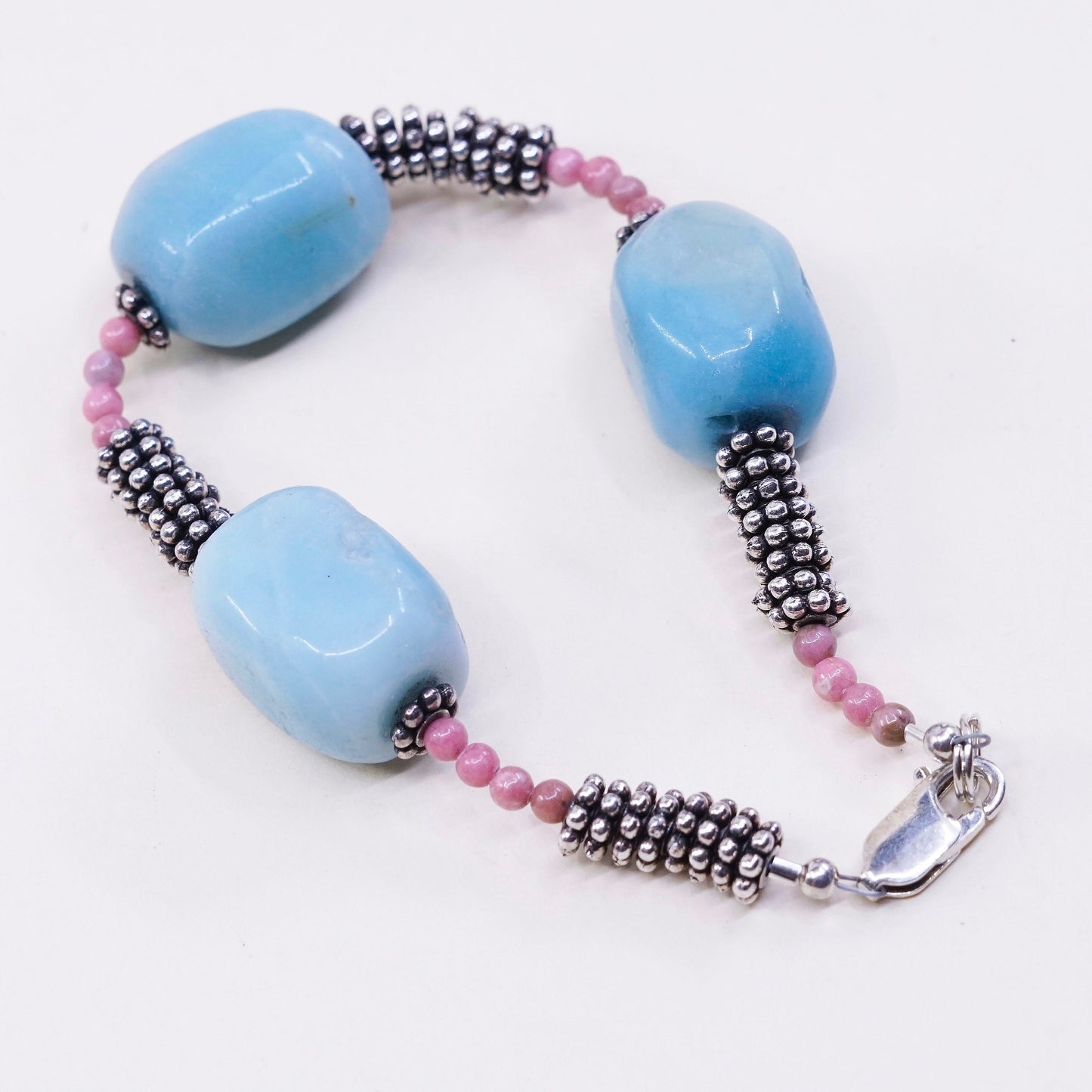6.75”, Vintage Sterling 925 silver handmade bracelet with nugget Larimar