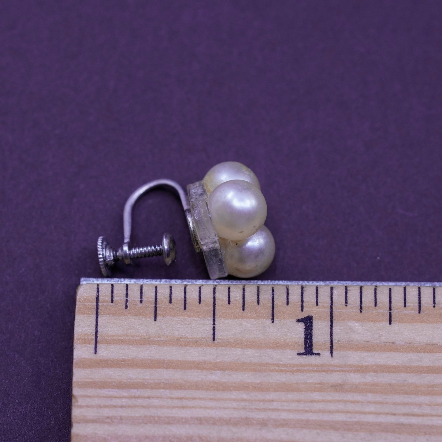Vintage Sterling 925 silver screw handmade earrings with pearl