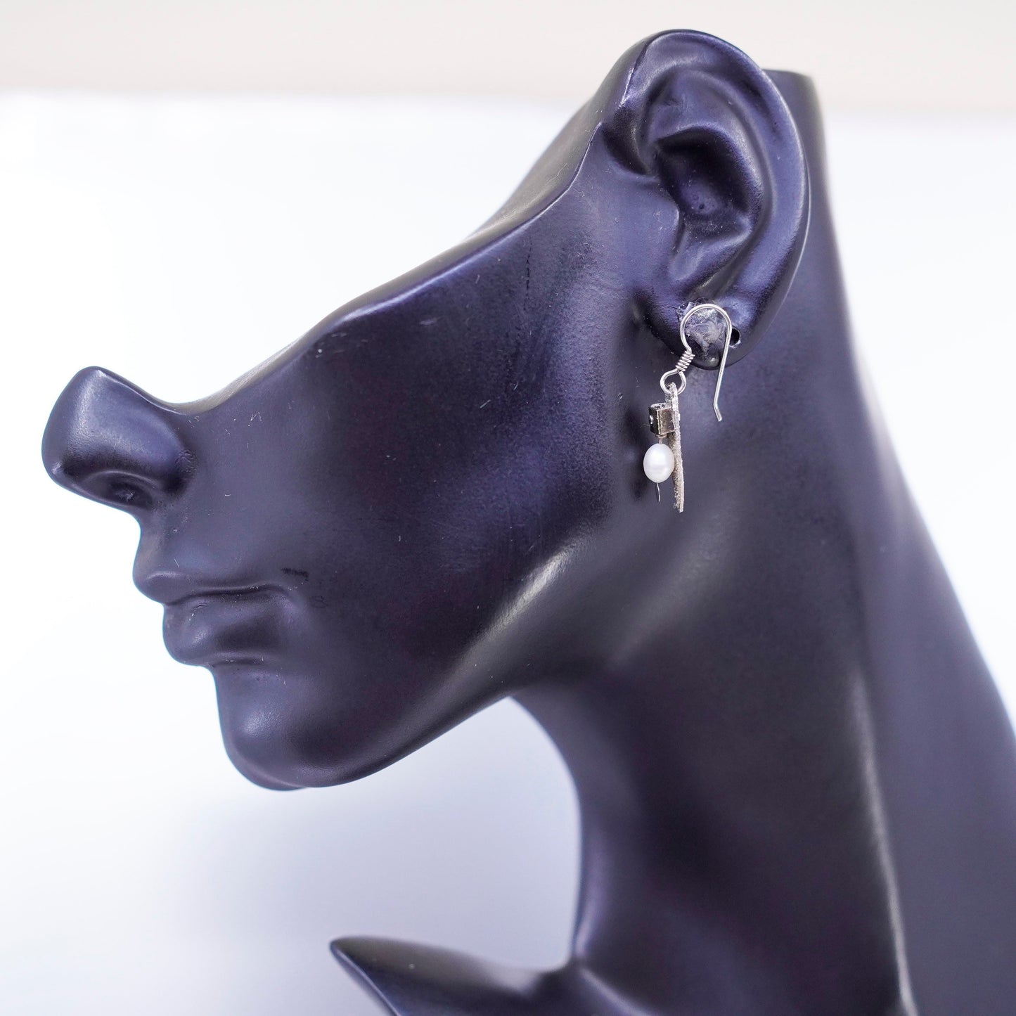 Vintage GLV two tone Sterling 925 silver handmade earrings w/ freshwater pearl