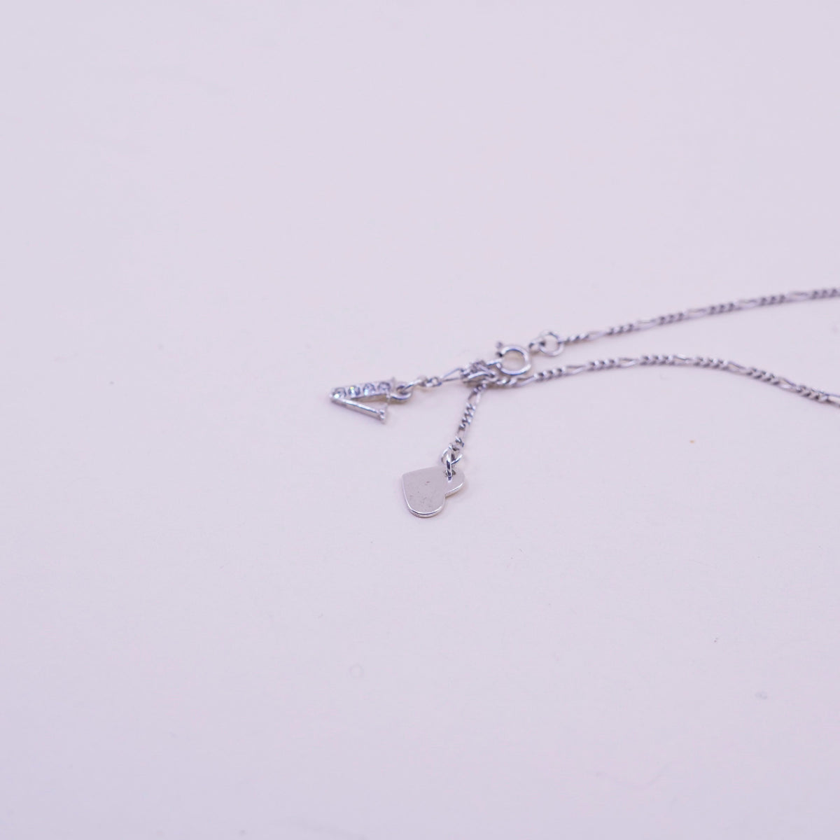 9.25”, sterling silver bracelet, Italy 925 chain, figaro anklet initial A heart