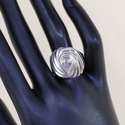 Sz 8.75, Sterling Ring, 925 Silver Statement Ring W/ teardrop CZ, Silver Tested
