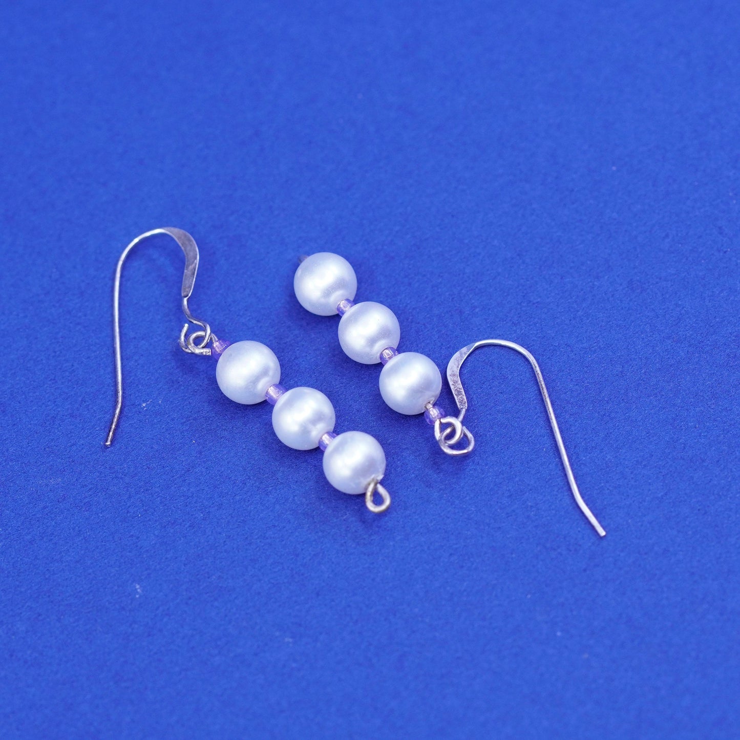 Vintage Sterling silver handmade earrings, 925 hooks with pearl drops