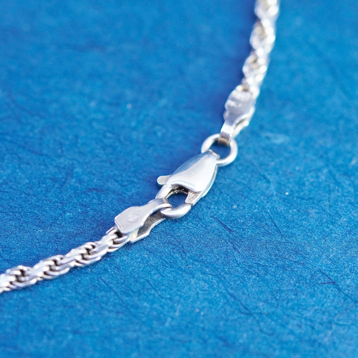 24”, 2mm, vintage Italy Sterling silver handmade necklace, 925 rope chain