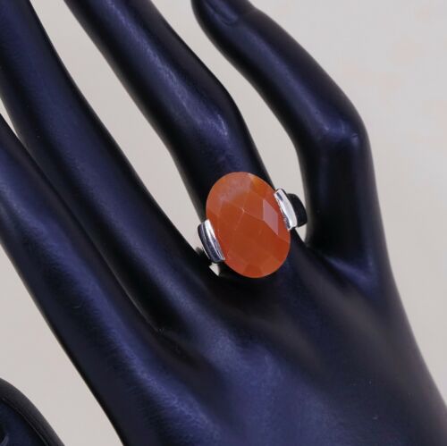 Sz 6.75, Vtg Sterling Silver Ring, 925 Statement Ring W/ Checker Cut Carnelian