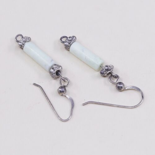 Amazing handmade Sterling 925 Silver earrings, 925 Wire Hooks W/ Jade Tube