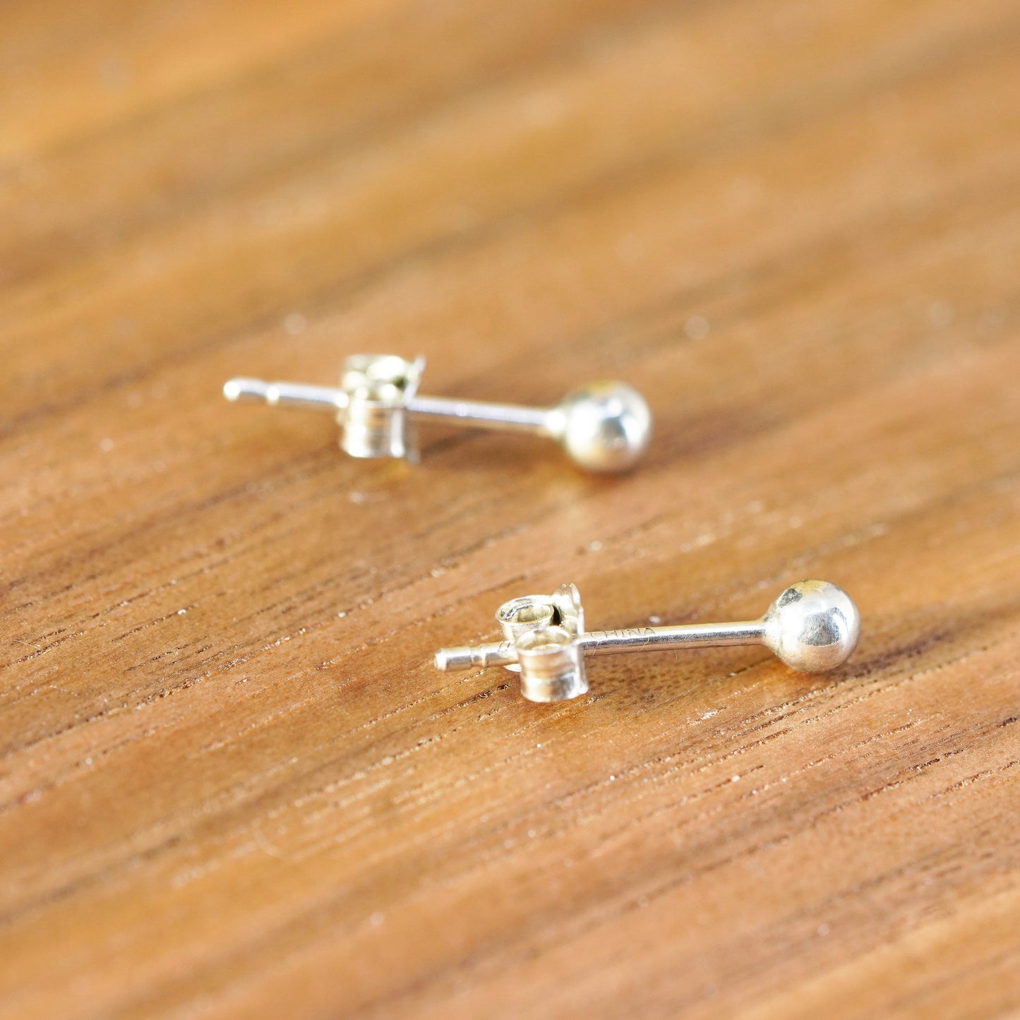 2mm, Vintage Sterling silver beads studs, 925 earrings
