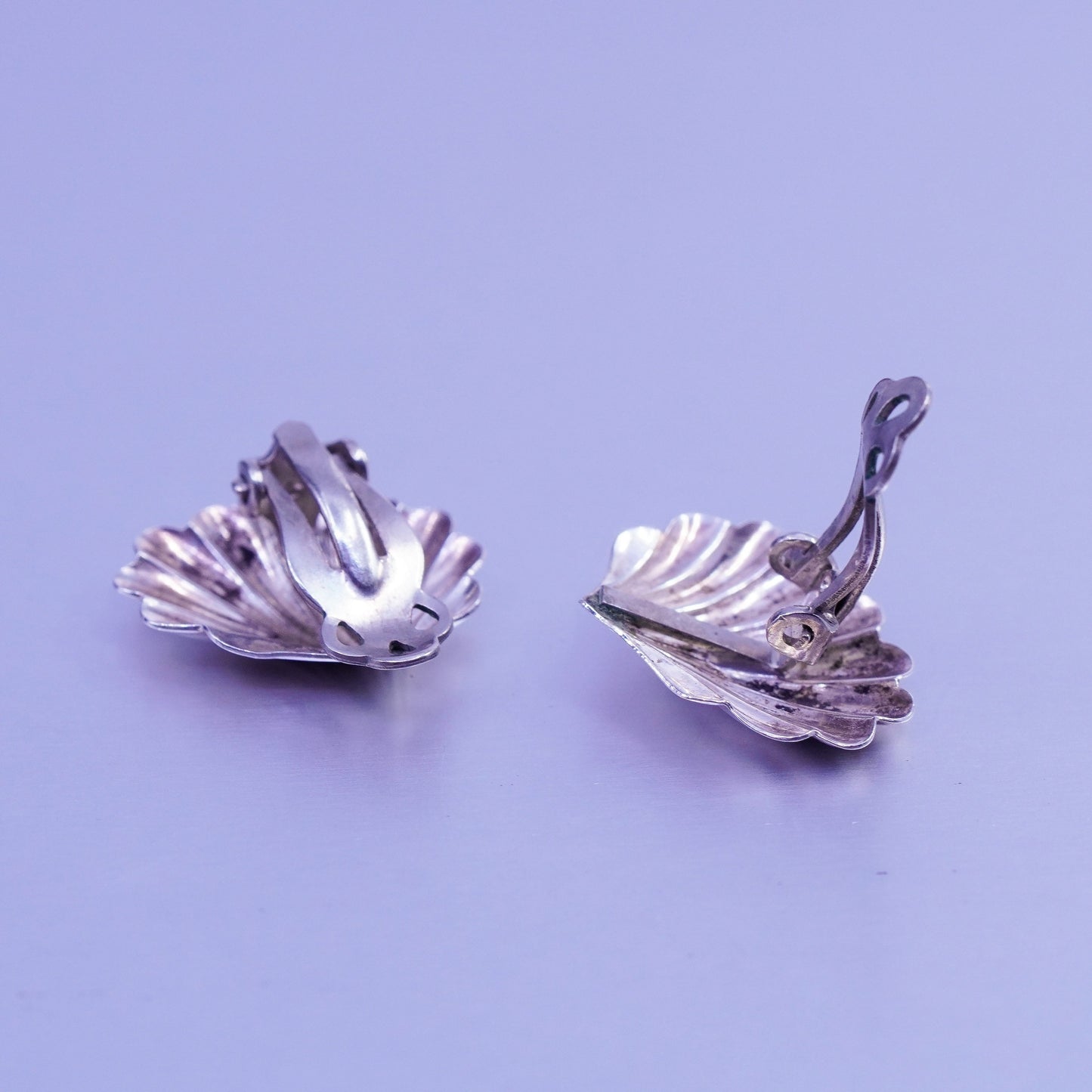 0.75”, Vintage Sterling 925 silver handmade earrings, shell clip on