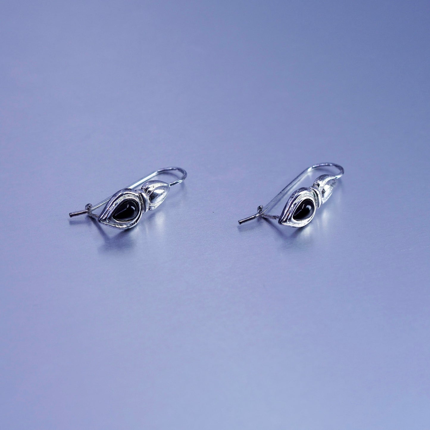 Vintage Sterling 925 silver handmade earrings with teardrop obsidian