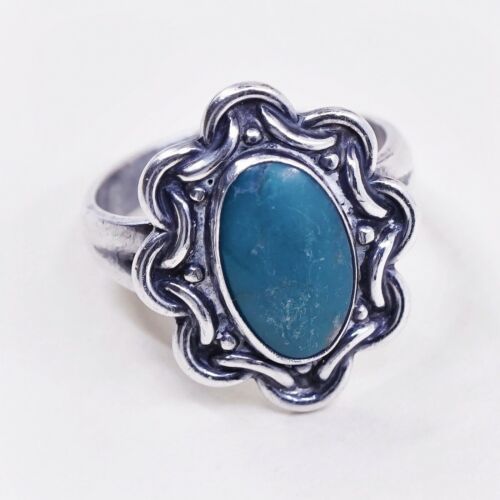 Sz 6 Vtg Native American Navajo Handmade Sterling 925 Silver W/ Turquoise Ring