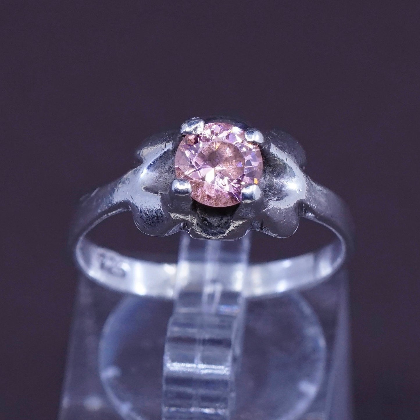 Size 8, vintage Sterling 925 silver handmade ring with pink Quartz, stamped 925