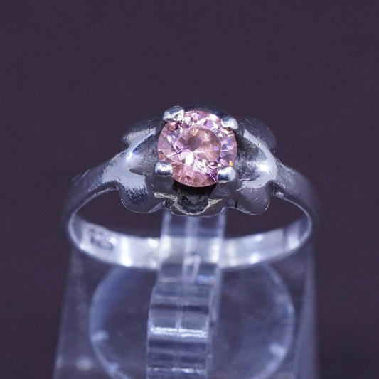 Size 8, vintage Sterling 925 silver handmade ring with pink Quartz, stamped 925