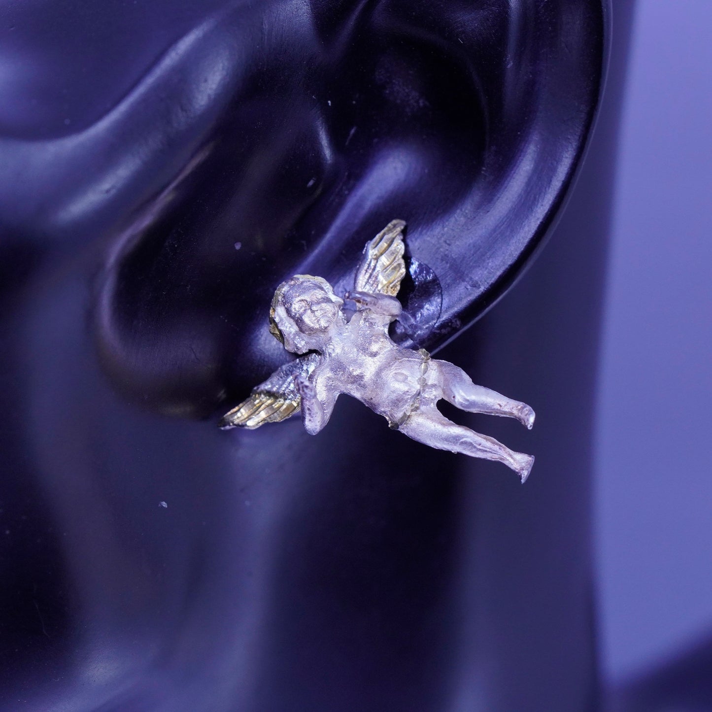 Vintage Sterling silver handmade earrings, 925 angel studs