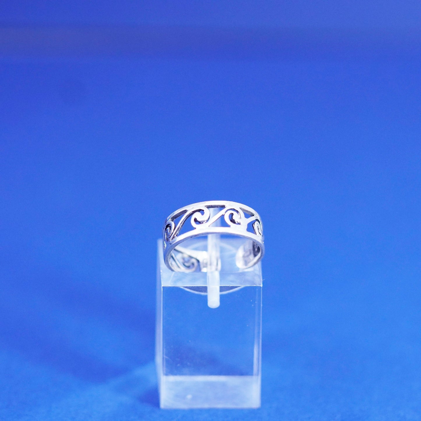 Size 5, vintage Sterling silver handmade ring, 925 filigree open band