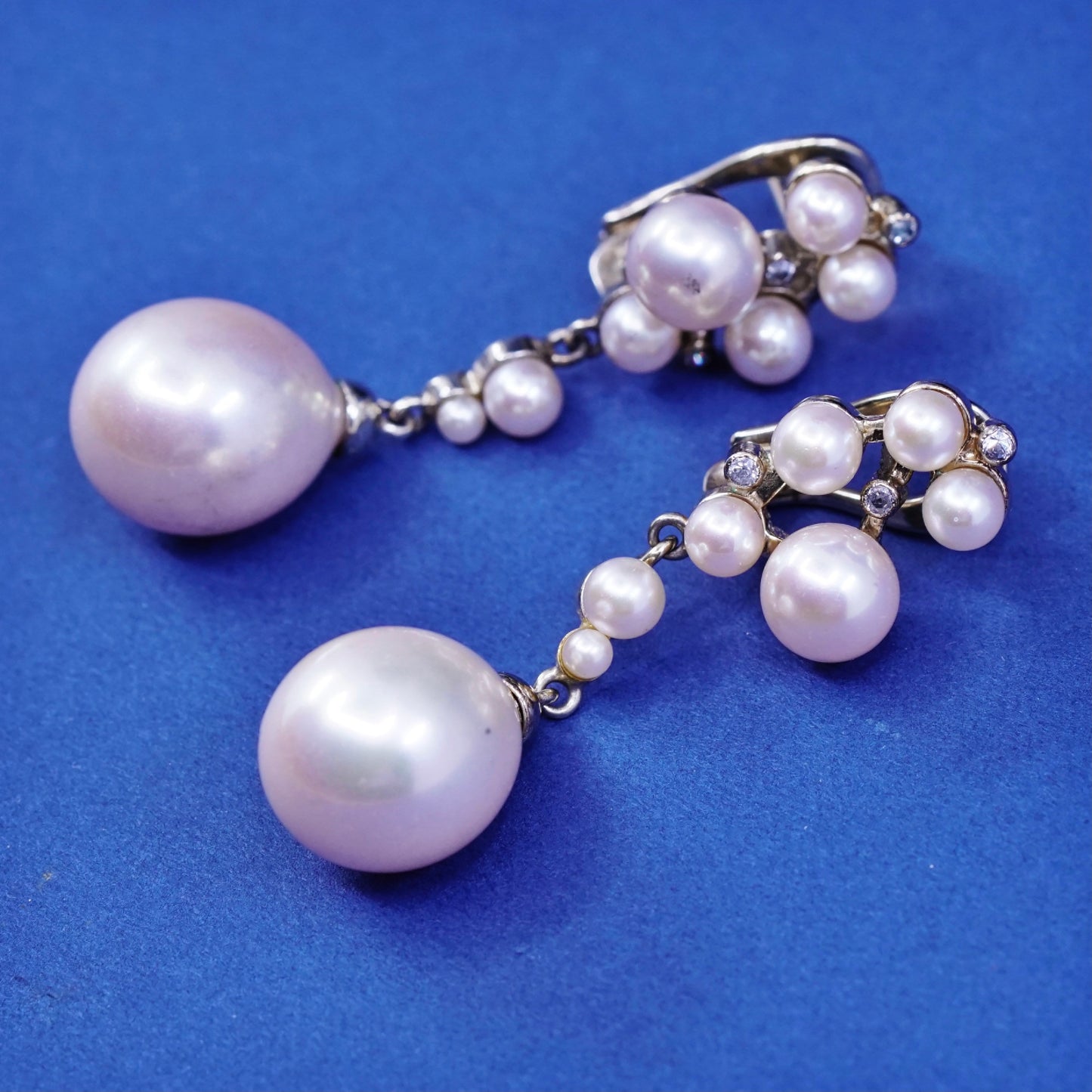 vtg antique vermeil gold over Sterling 925 silver handmade earrings with pearl