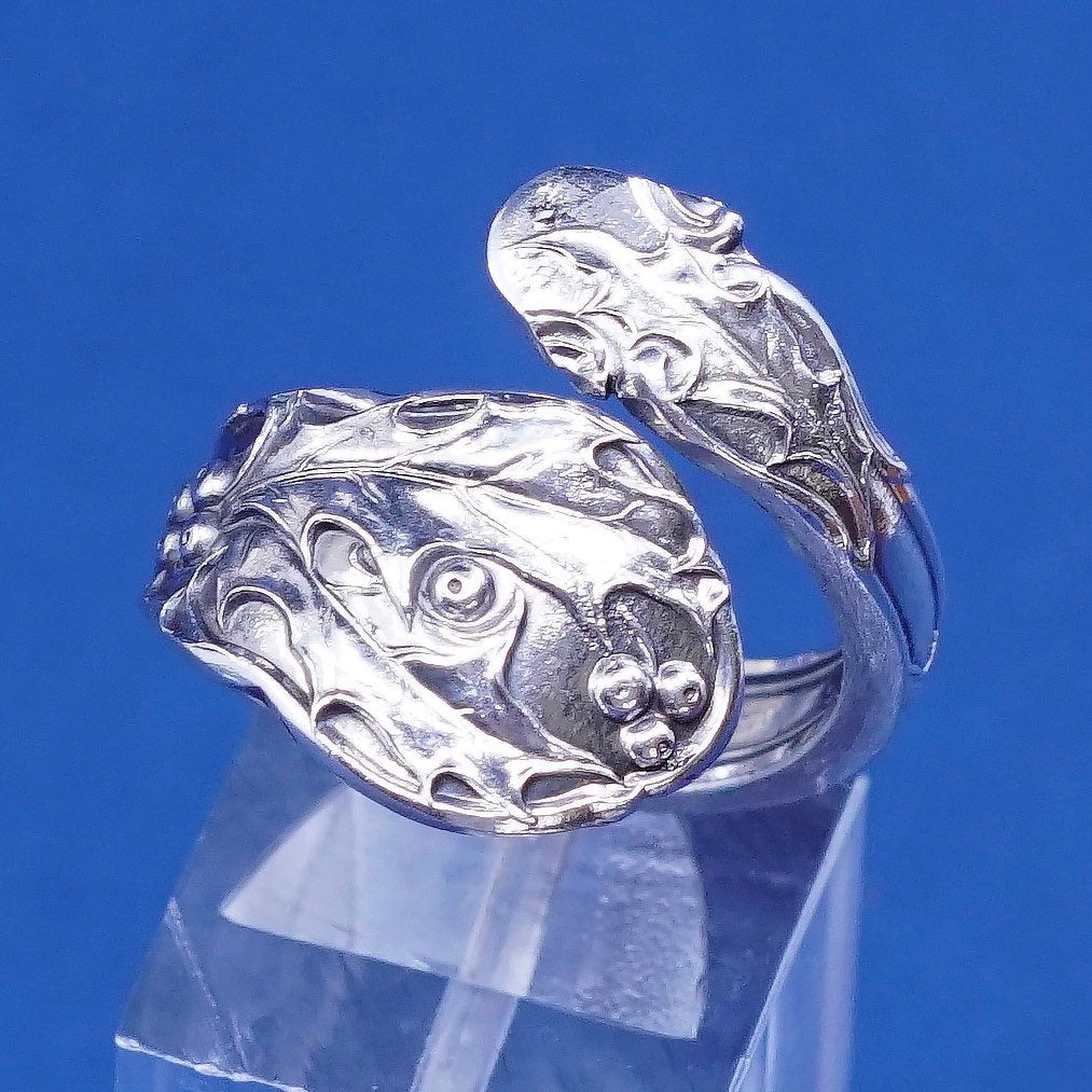 Size 8, vtg Sterling silver handmade ring, 925 flower spoon band