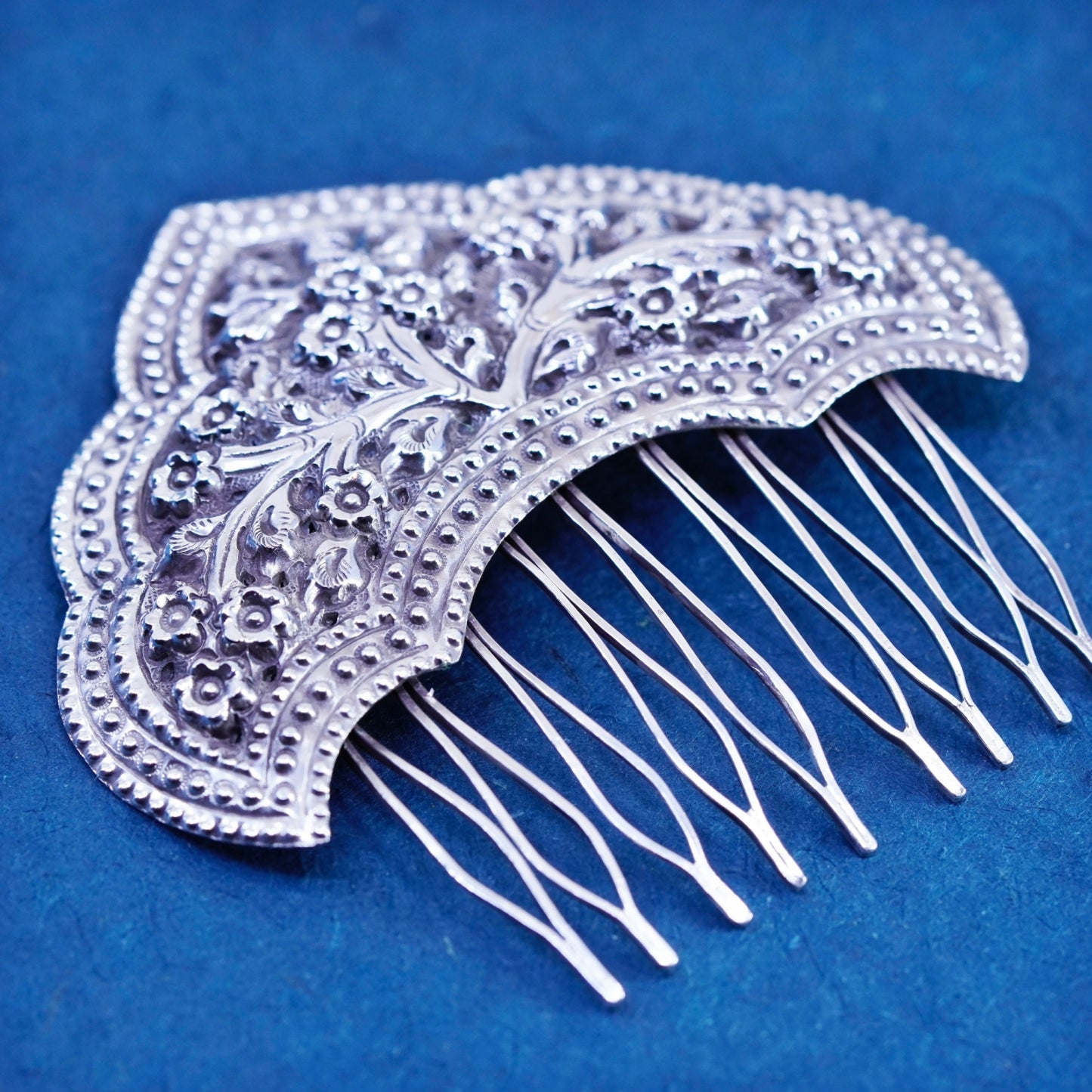 Naive American Sterling 925 silver Hair comb, Handcrafted Swirl Pattern