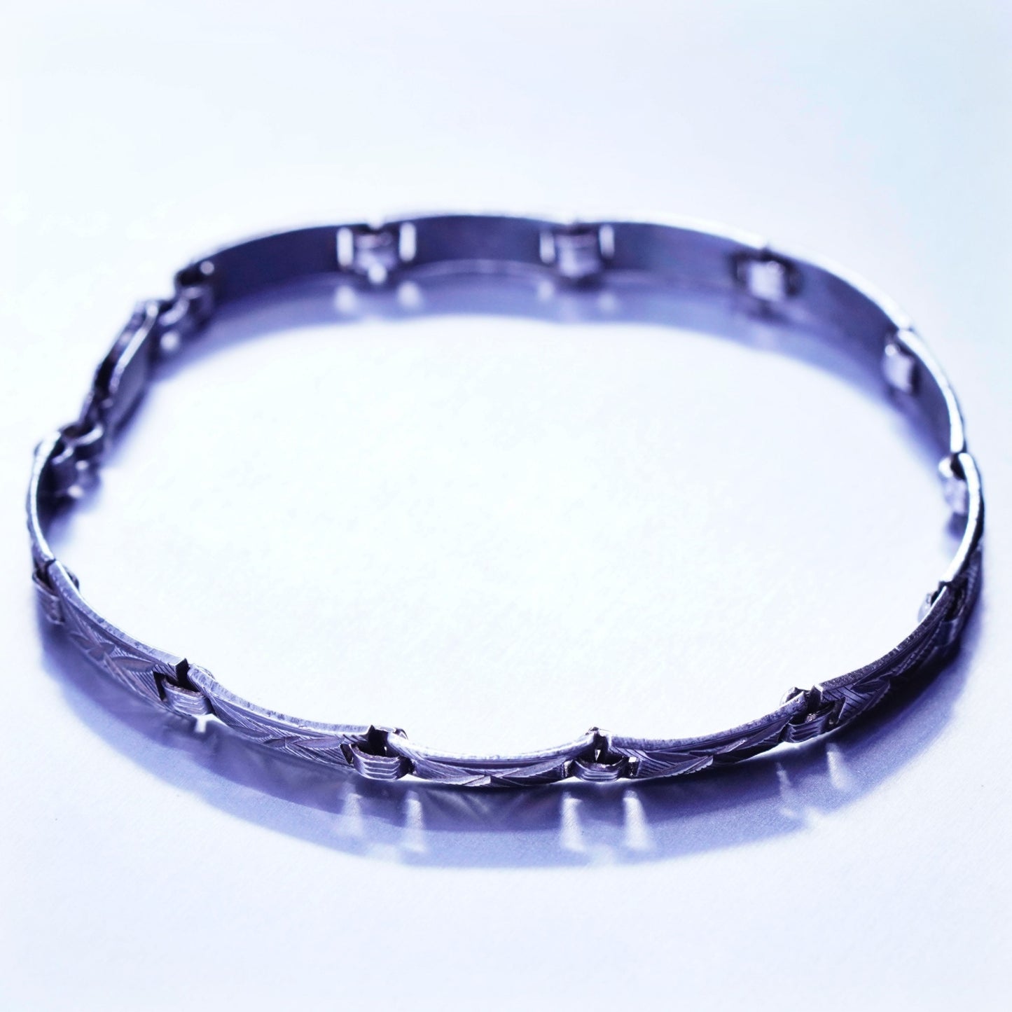 7”, vtg Italy Sterling 925 silver handmade bracelet, textured rectangular chain