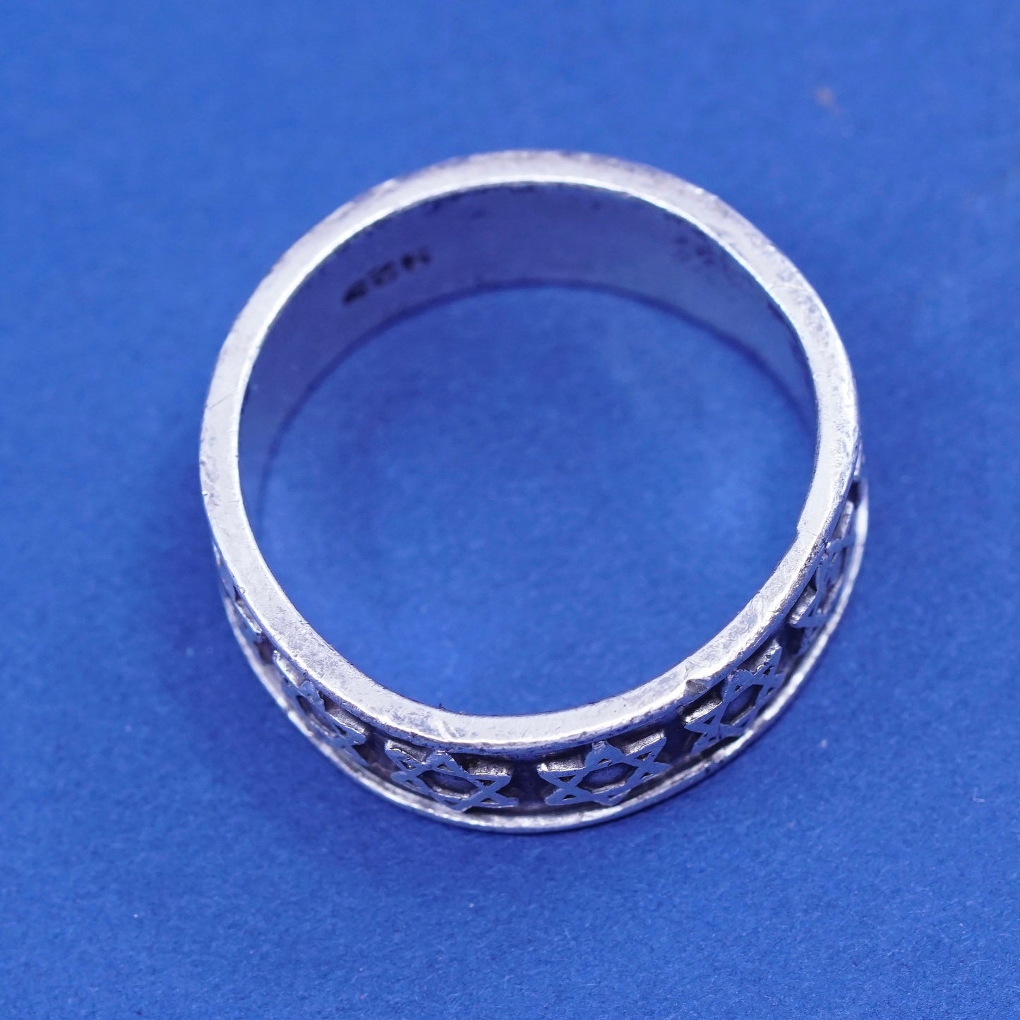sz 12, vtg Sterling silver handmade ring, hopi 925 statement band w/ hexagram