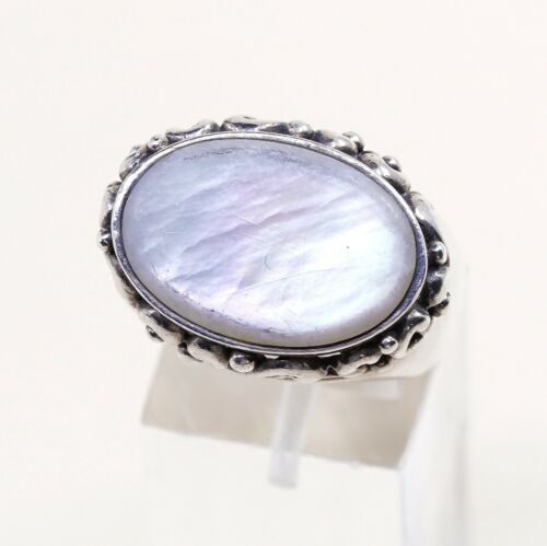 Sz 8, Vtg Southwestern Sterling Silver Handmade Ring, 925 Bali Band W/ White MOP