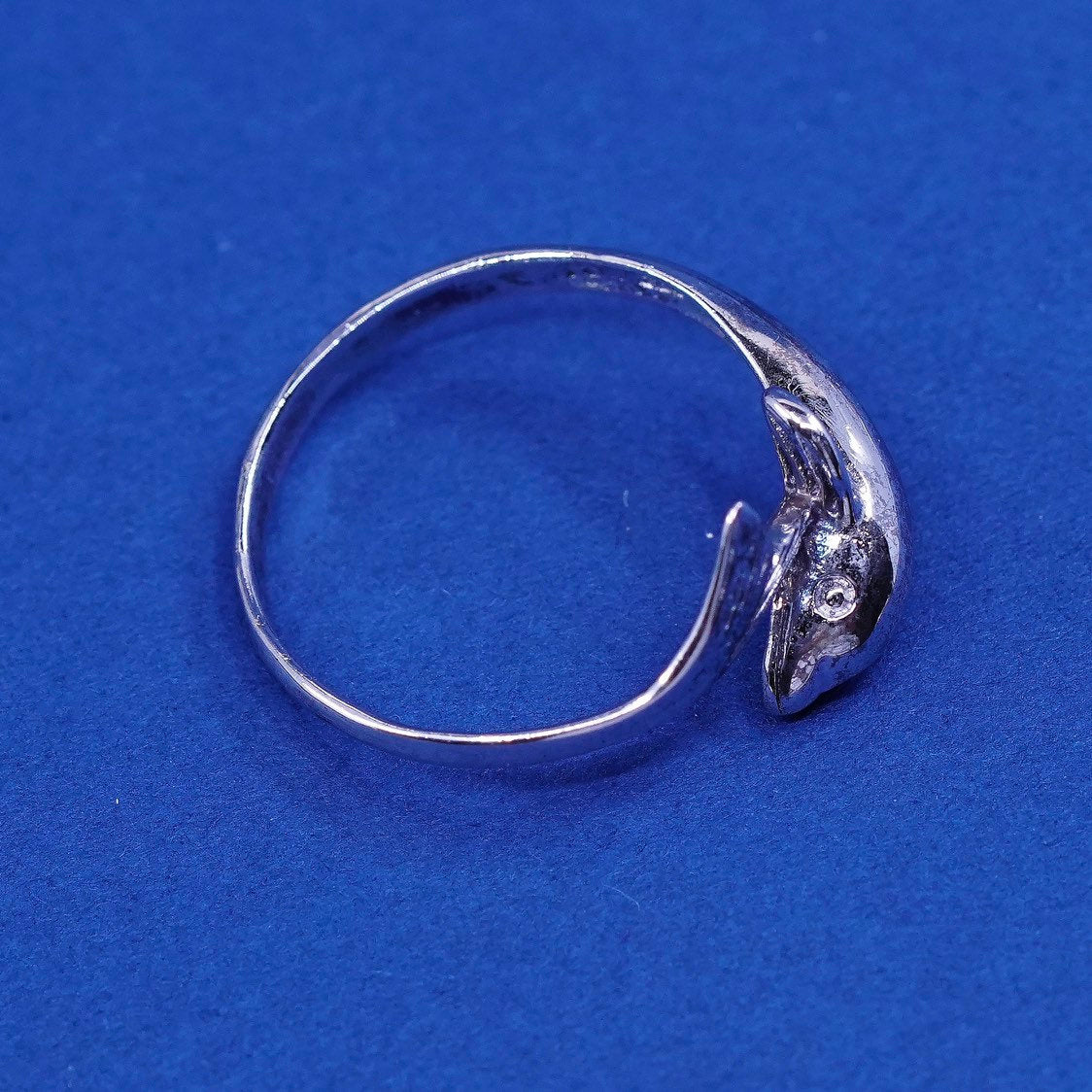 sz 9, vtg sterling silver handmade ring, 925 dolphin, stamped 925