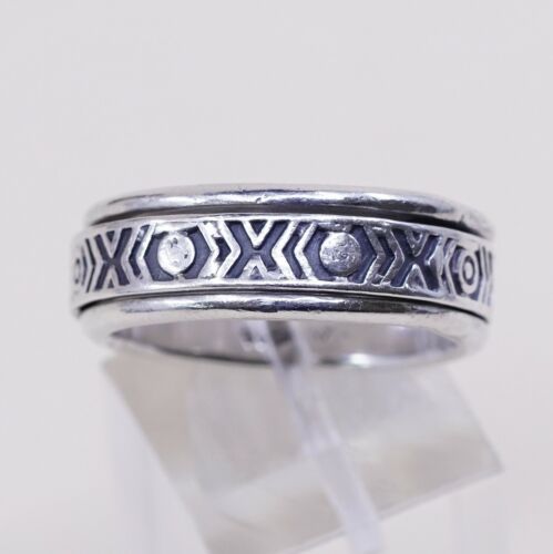 Sz 10 Vtg Mexico Sterling Silver handmade Spinner Ring 925 band w/ Xoxo Embossed