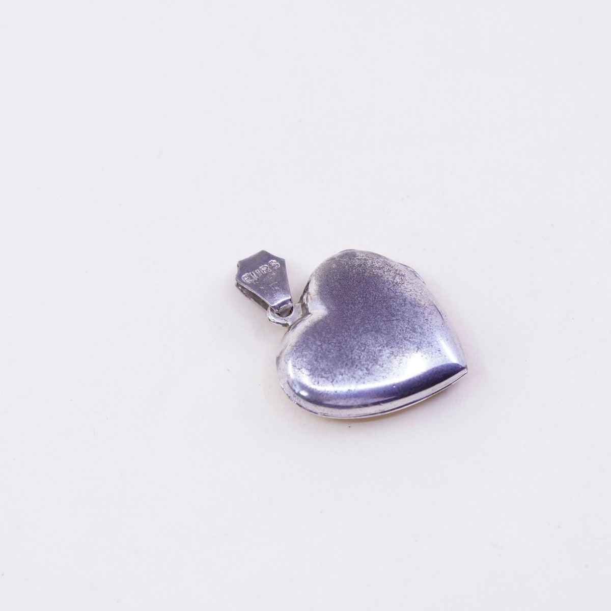 Vintage sterling silver photo locket charm pendant, flower textured 925 heart
