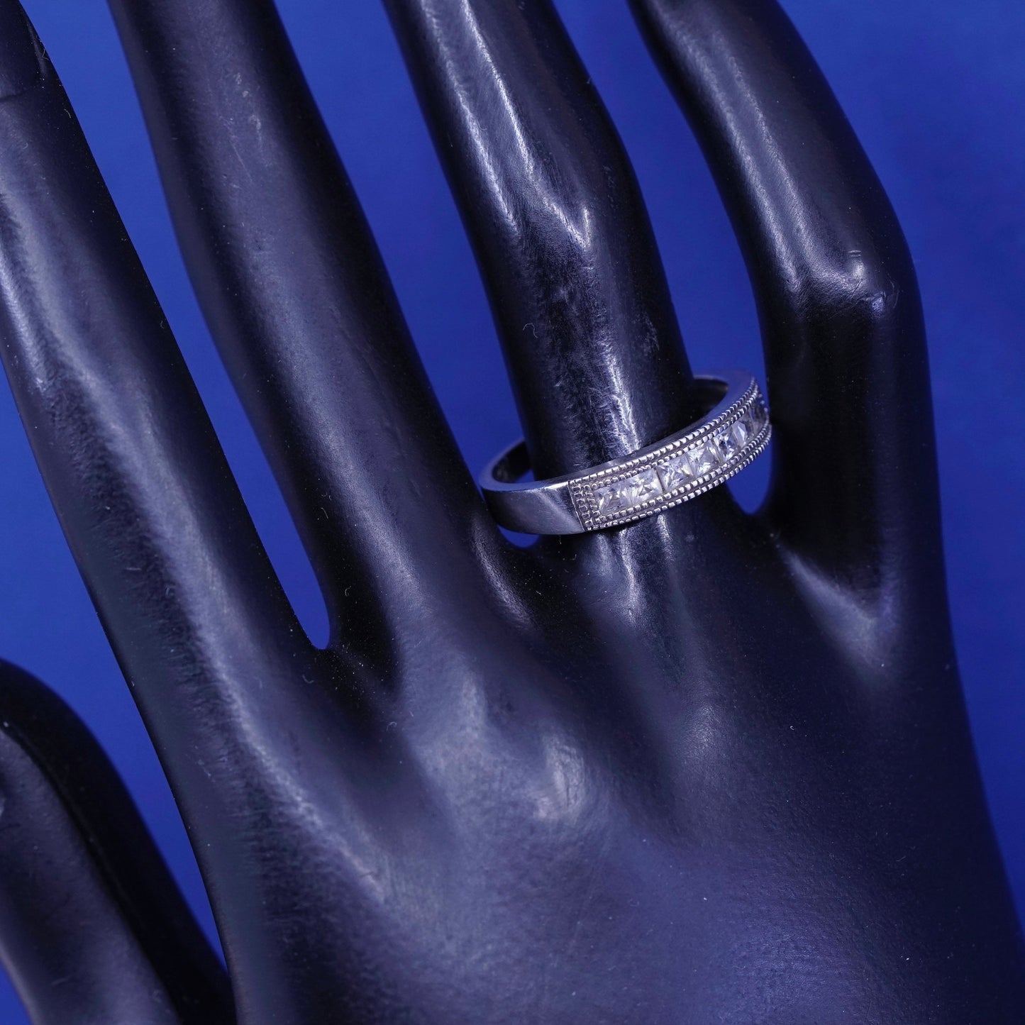 Size 9.5, vintage Sterling silver handmade ring, solid 925 silver band with cz