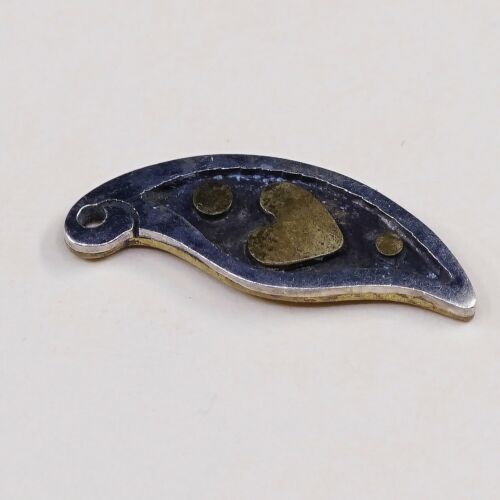 Vintage FAR Two Tone Love Maggie Sterling Silver Heart Pendant, Modern 925 Charm