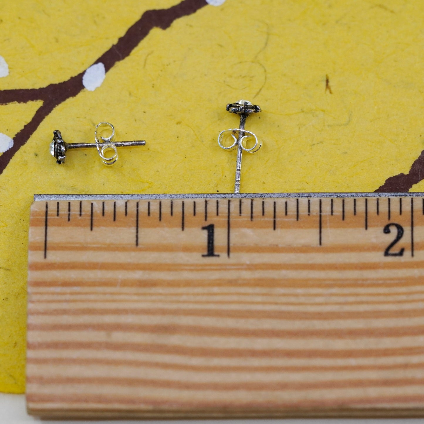 Vintage Sterling 925 silver clear cz studs, floral earrings