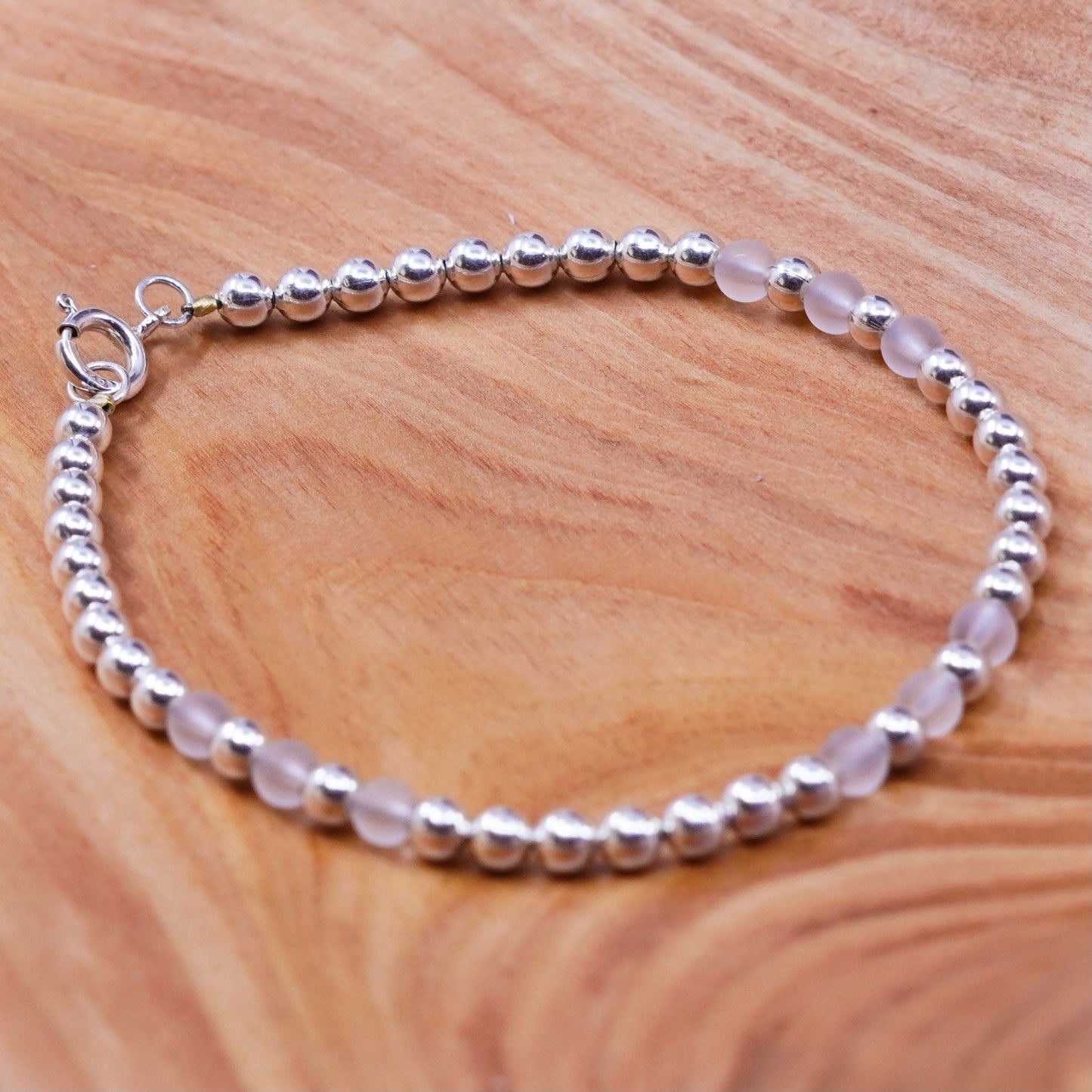 7.5”, Vintage Sterling silver handmade bracelet, 925 beads with crystal
