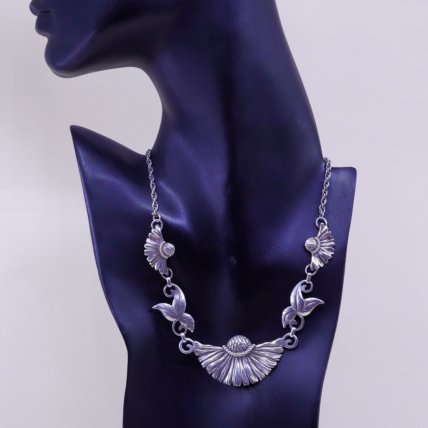 16”, Sterling silver double strands necklace, 925 rope chain flower pendant