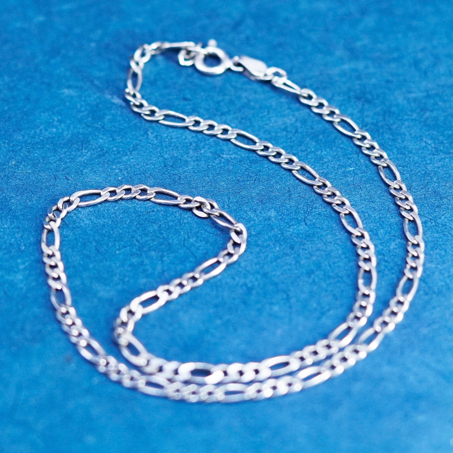 15.5”, 3mm, vintage Sterling silver handmade necklace, 925 Figaro link chain