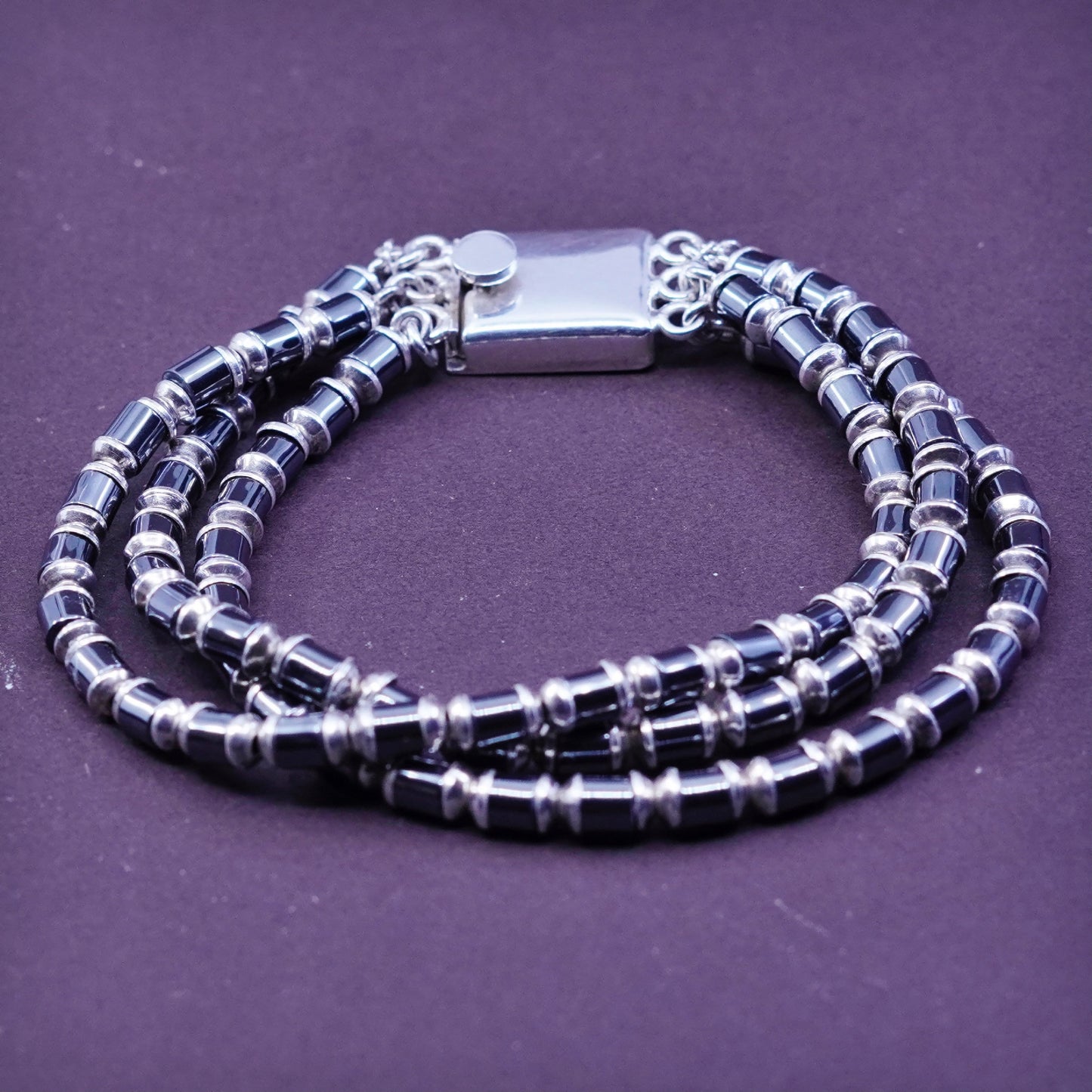 7” sterling 925 silver handmade multi strands bracelet with hematite beads