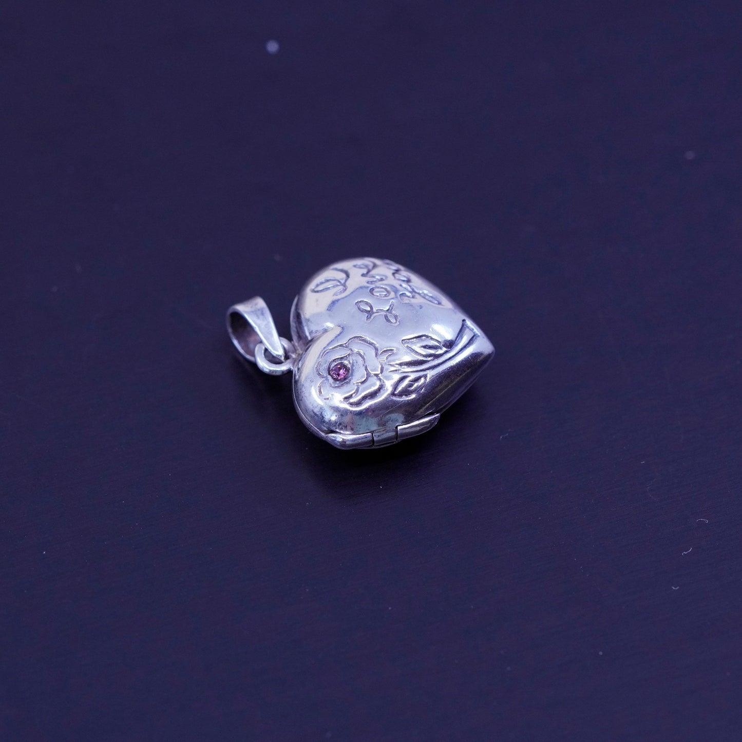 Antique Sterling silver charm, 925 heart photo locket flower and “I love you