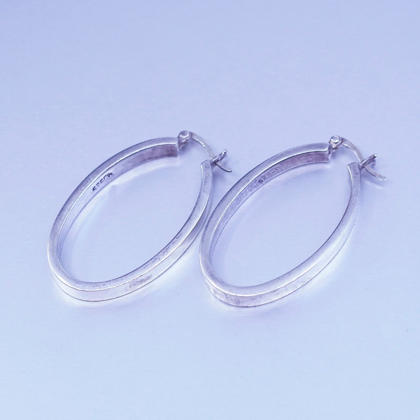1.5”, vintage MJ Sterling silver handmade earrings, 925 simple oval hoops