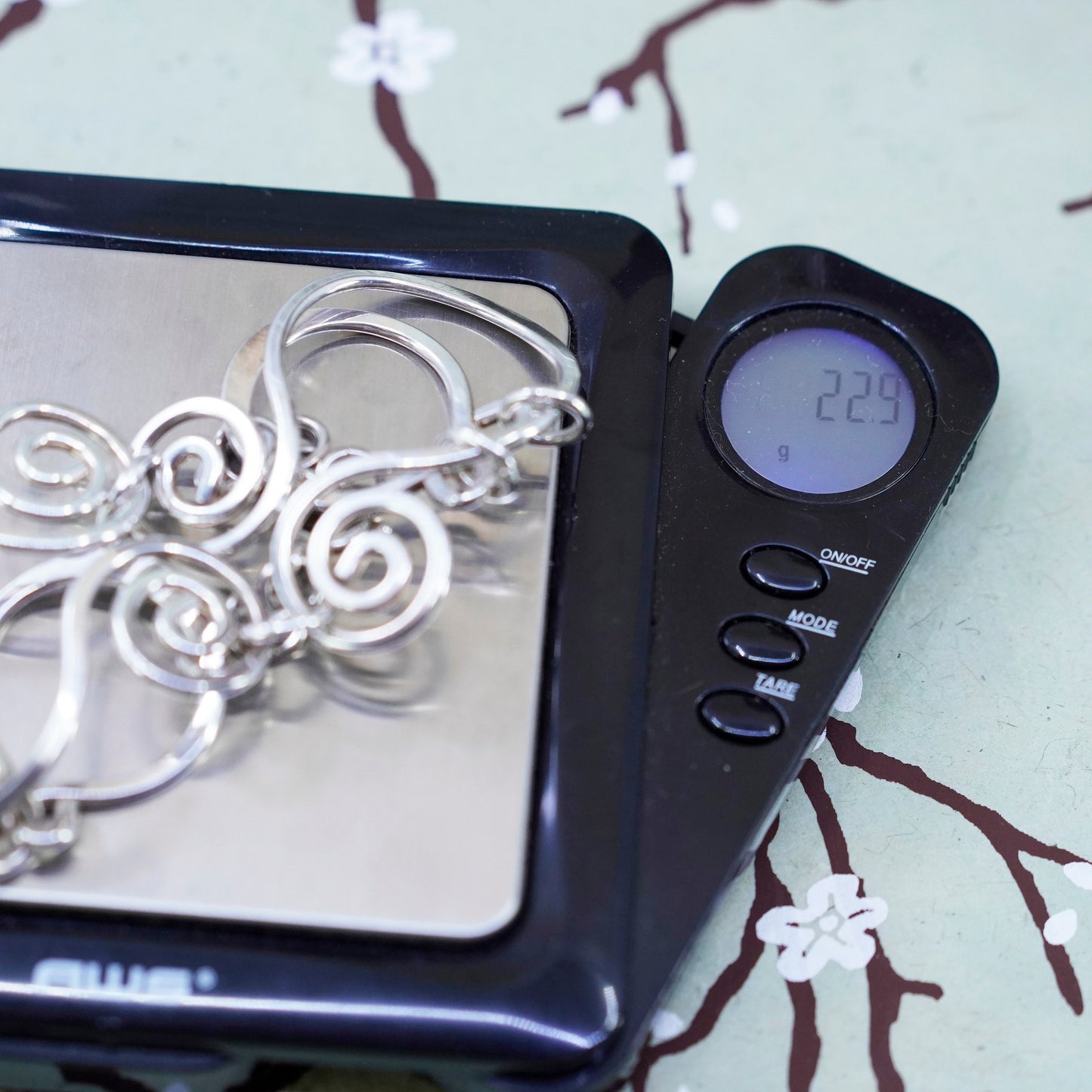 7.25”, Vintage sterling silver charm bracelet, 925 swirly chain