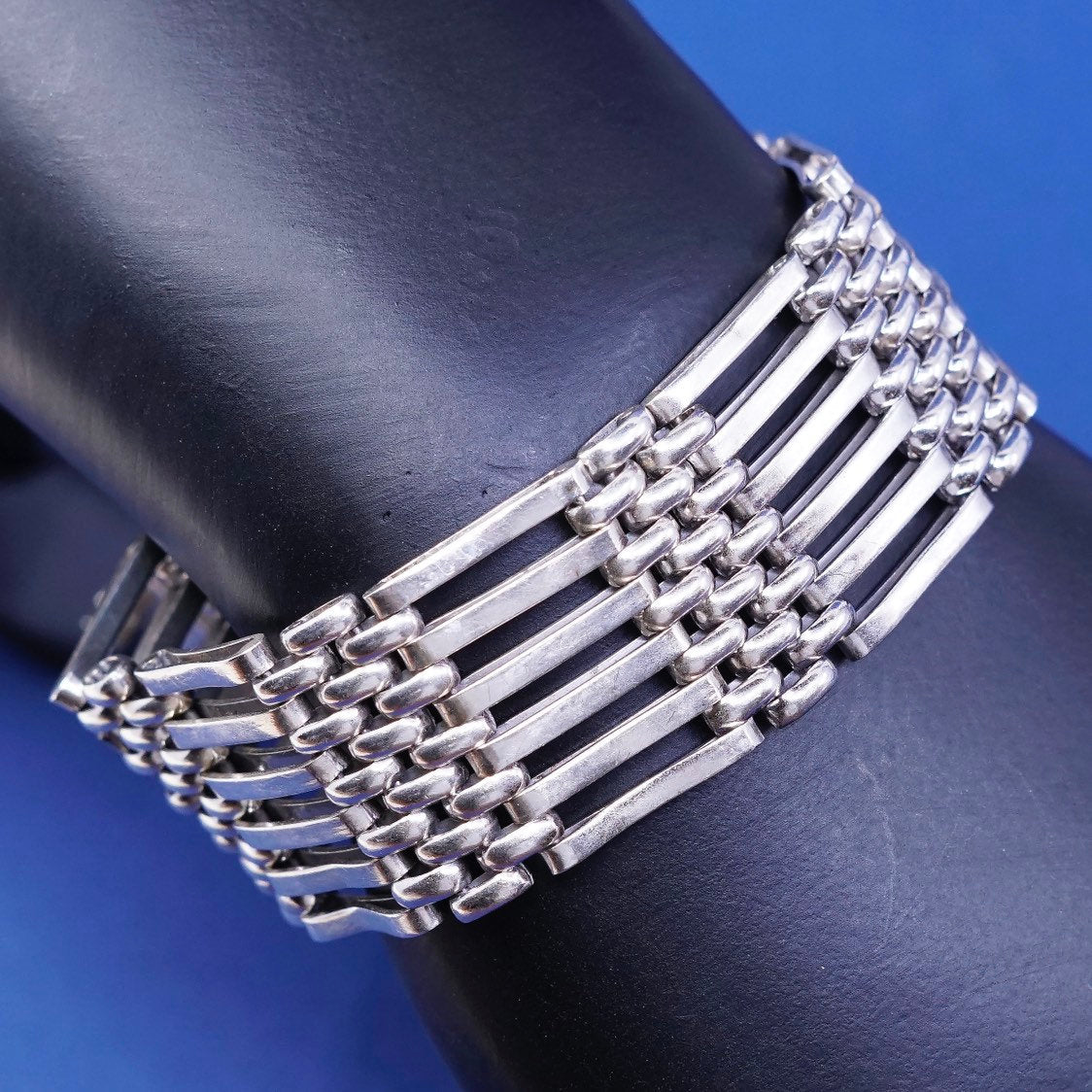 7.5", vtg SB sterling silver handmade wide bracelet, modern tennis 925 bracelet