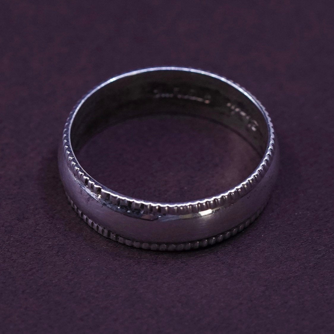 sz 7.5, vtg Sterling silver handmade ring, 925 band w/ rope cable