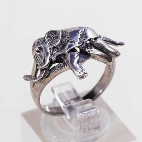 Size 8 Vintage Sterling Silver Handmade Sea Elephant Ring W/ Movable Joints