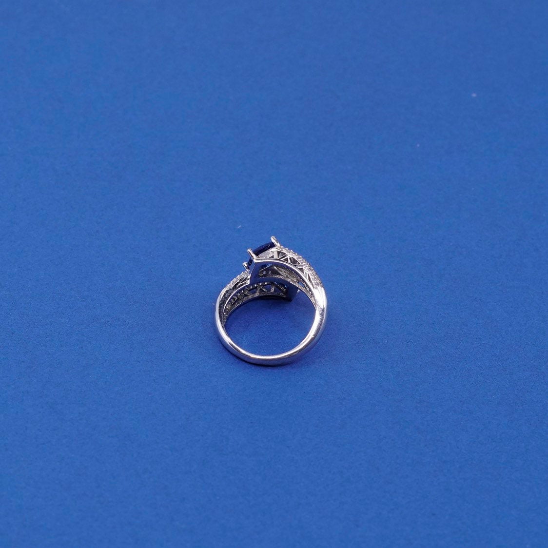 sz 9.25, Sterling 925 silver handmade ring w/ sapphire cluster cocktail ring