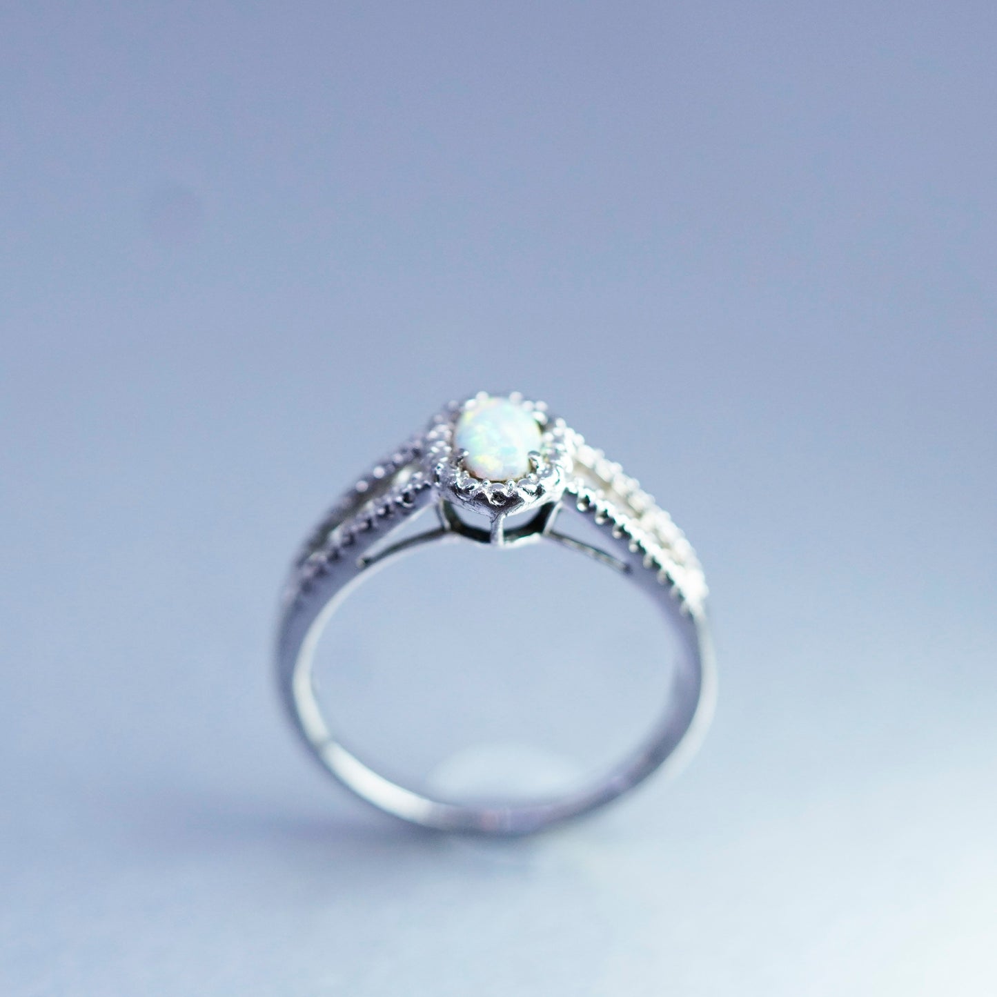 Size 7, vintage Sterling 925 silver handmade ring with opal and cz