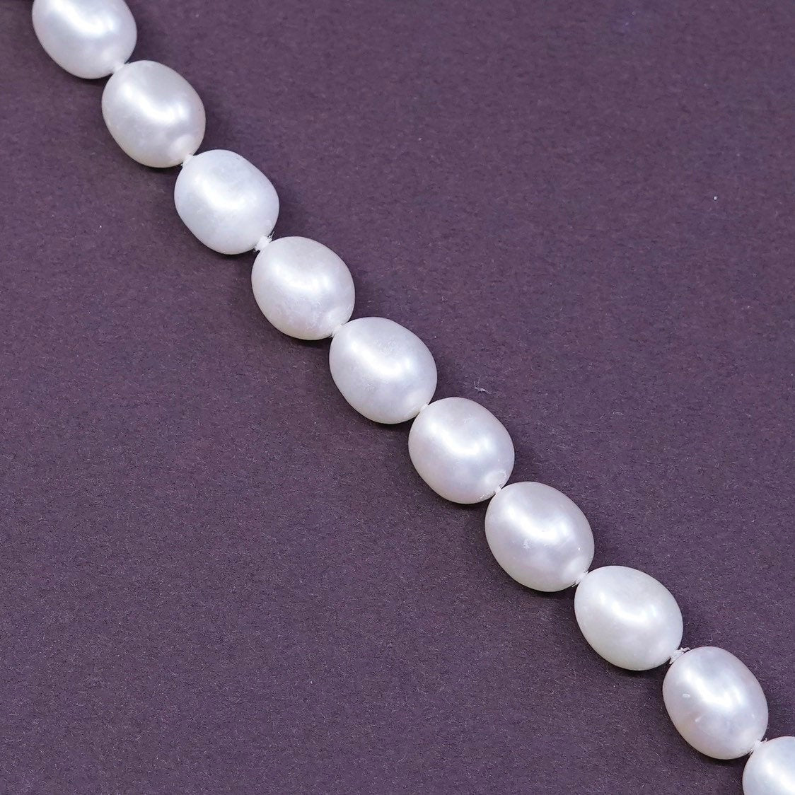 7.75”, vtg Sterling silver handmade bracelet, pearl beads chain w/ 925 clasp