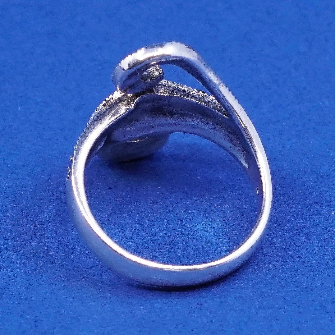 Size 8, vtg sterling silver handmade ring, 925 band w/ marcasite