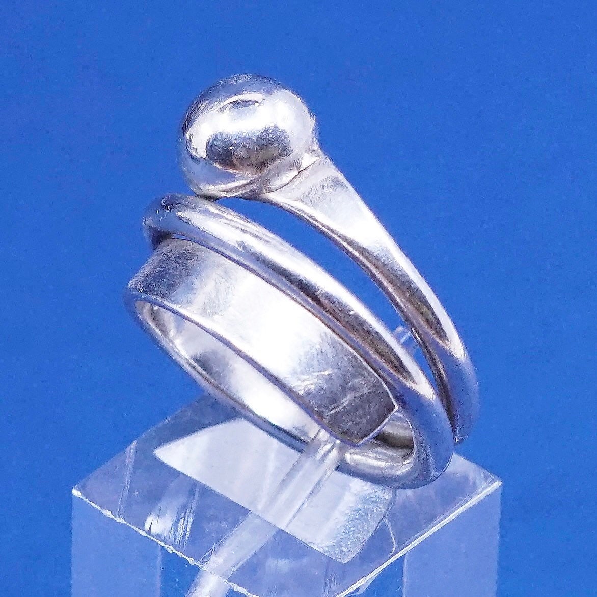 sz 7.75, Mexico Sterling silver handmade wrap ring, 925 statement ring w/ bead