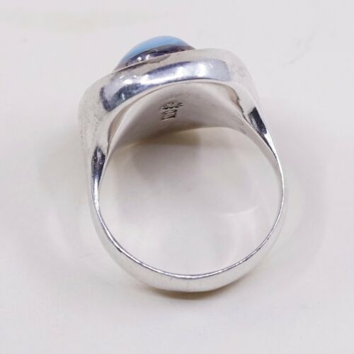 Sz 9.25, Vtg Sterling Silver Handmade Ring, 925 Silver Ring W/ Larimar, Signed
